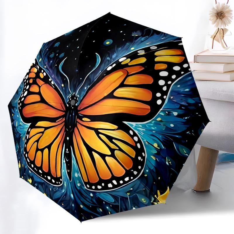 1pc Butterfly Night Automatic Folding Umbrella - 8-Rib Compact Travel Umbrella Durable & Portable for Outdoor Use, Perfect Gift for Birthdays068