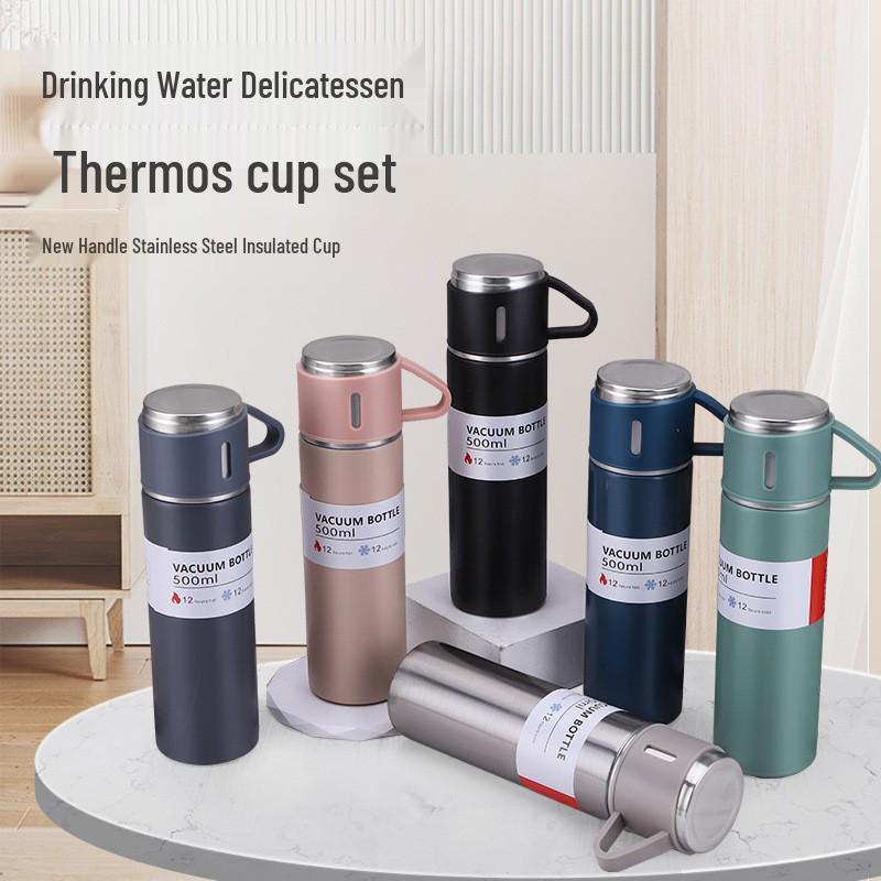 High-Capacity Insulated Stainless Steel Cup with 3 Lids - Children's Premium Gift