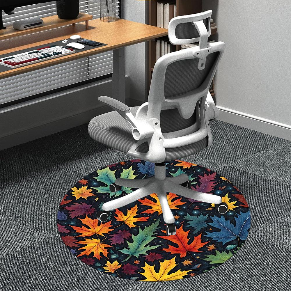 1pc Autumn Leaves Office Round Area Rug, Indoor Mat Suitable ForOffice, Under Office Chairs Bedroom Living Room Home Decor, D121