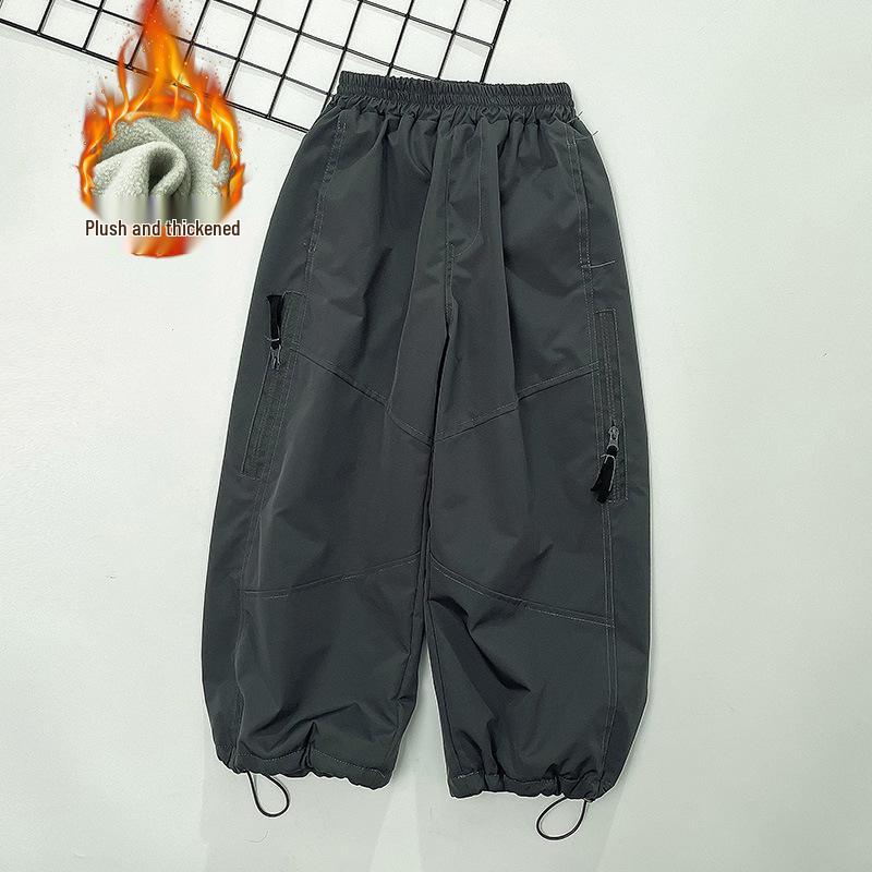 

Girls Fleece-Lined Windbreaker Pants - Autumn/Winter 2025, Korean Style 130 темно-серого