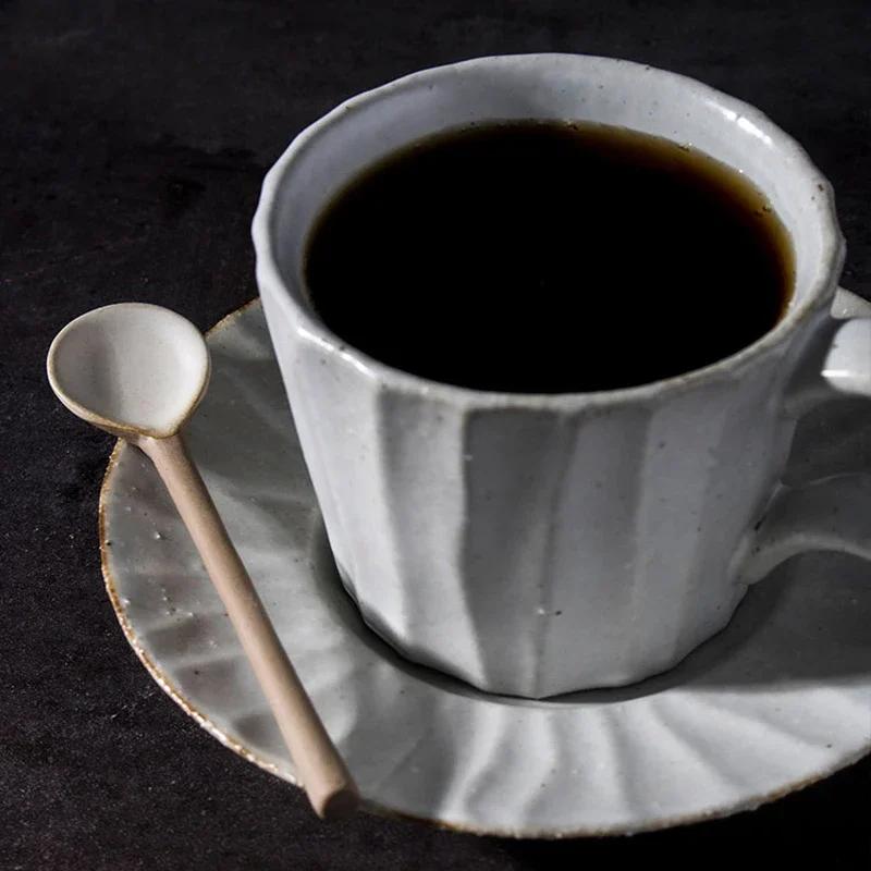 4.5inch Stoneware Coffee Ceramic Vintage Long Handle Yogurt Milk Mixing Afternoon Tea Small Tea