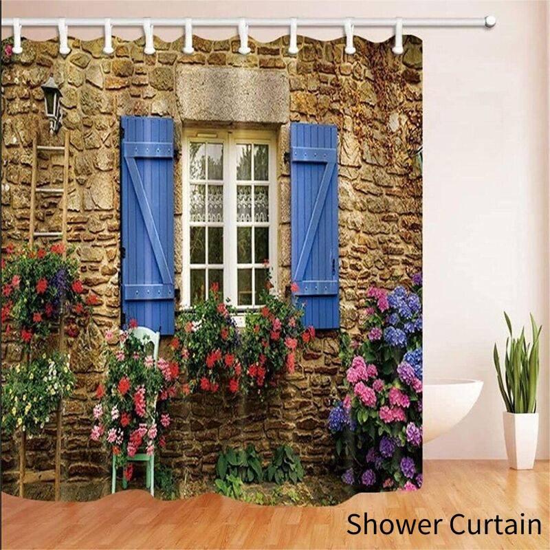 Polyester Printed Bathroom Shower Curtain With Modern Window Design