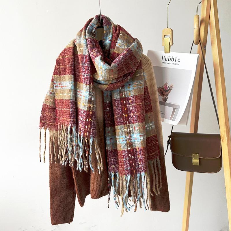 Winter Christmas red atmosphere soft waxy scarf female couple style holiday gift high sense angola red plaid shawl