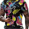 Men's Round Neck Short Sleeve T Shirt 3D Graffiti Sport Camera Headphone Sneaker Print Hip Hop Streetwear Tops