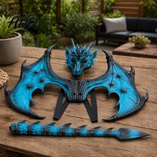 Schaumstoff Drachenflügel Kinderkostüm Set mit Maske Schwanz und Flügel Leichtes Kombi Verkleidung Cosplay Kostüme für Alter 3-12 Halloween Party