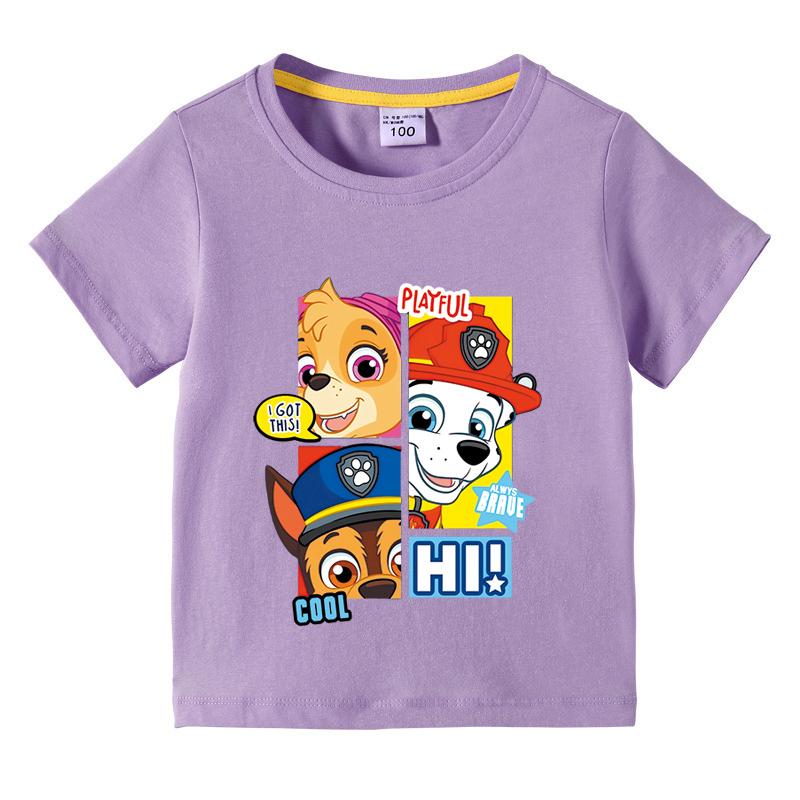 Tlapková patrola Dětské letní oblečení Chlapecké tričko Dětské jednobarevné volné tričko Top Dívčí trička s kulatým výstřihem a kresleným potiskem