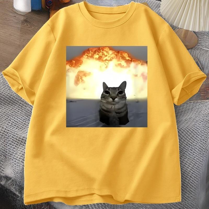 Whimsical Cat Explosion Print TShirt Unisex Women Loose Cotton Funny Short Sleeve T Shirt Cat Lover Tees Unisex Tops Y2k Clothes