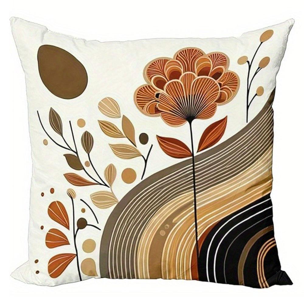 Brown Retro Plant - Style Pillowcasebedroom Living Room Sofa Home Decor Polyester Cushion Cover With Zipper