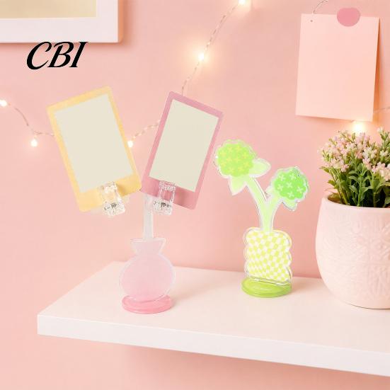Transparent Card Holder Acrylic Desk Memo Holder, Flower Shaped Photo Display Clip Stand, Home Durable Office Table Number for Cards Paper Note