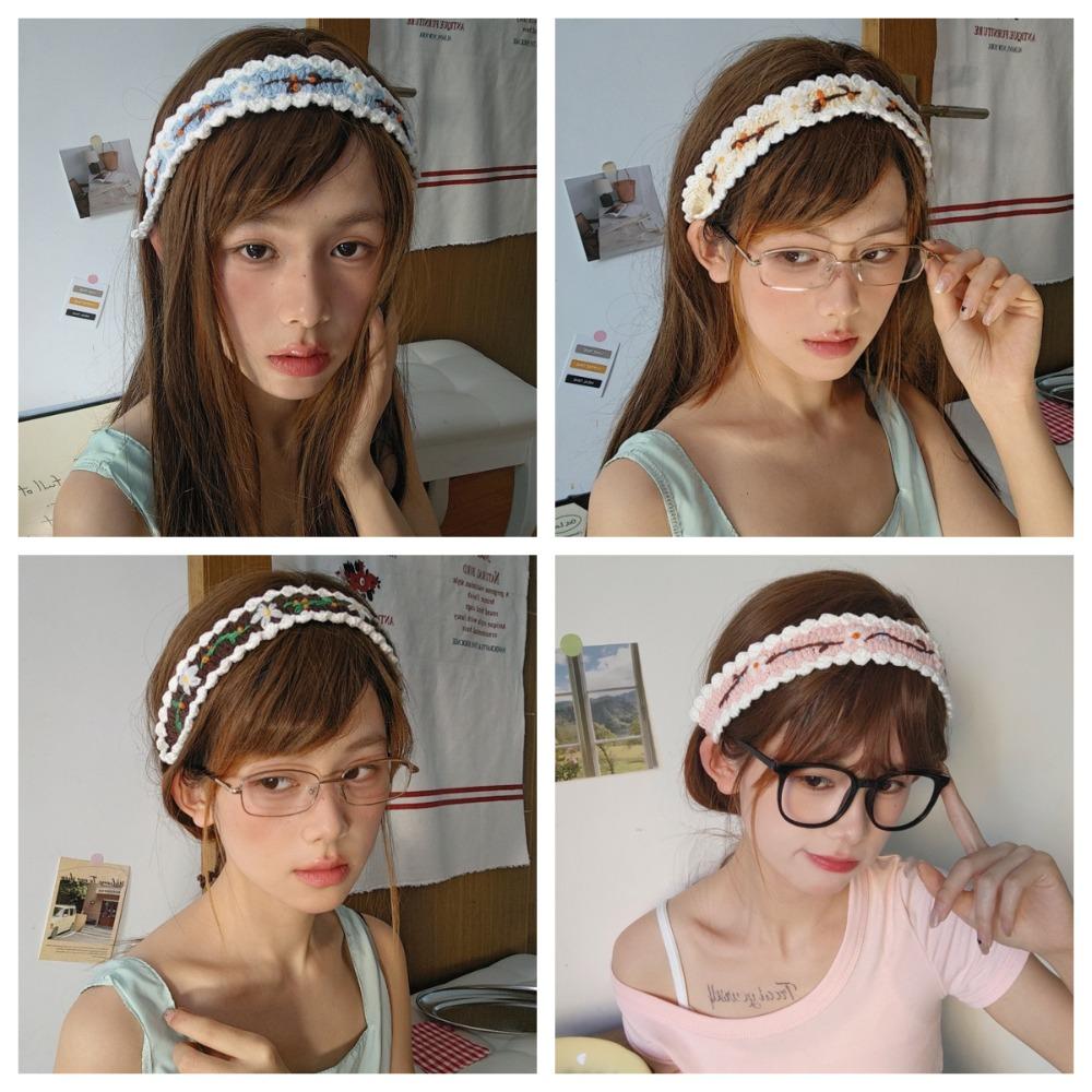 Woolen Yarn Crochet Hair Band Embroidered Pastoral Style Hair Band  Hair Styling Accessory