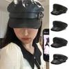 2026 British Style Leather Hat Spring Autumn Sailor Hats Black Beret Cap Women Men Flat Top Captain Military Caps Y2K Gothic Cap
