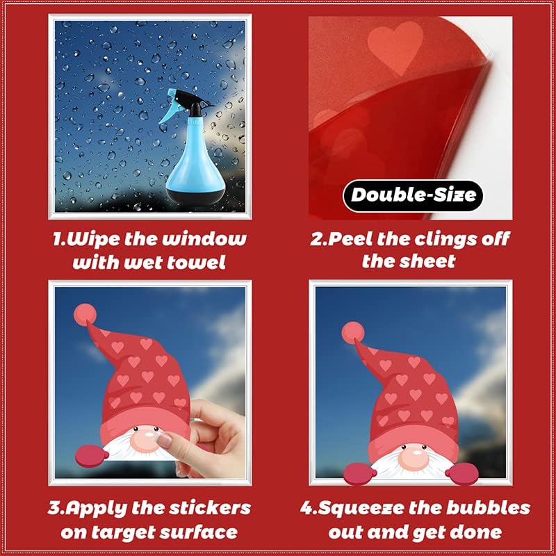 Valentines Day Window Clings Decorations,126Pcs Valentines Window Clings Gnome Heart Decal for Glass,Fabulous for Holiday Decals Family Couples