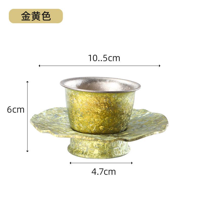 

45ml Pure Titanium Gongfu Tea Cup With Coasters,Double-layer,Heat Insulation,Ice Flower Crack,High-grade Tea Set,Business Gifts 45ml золотий
