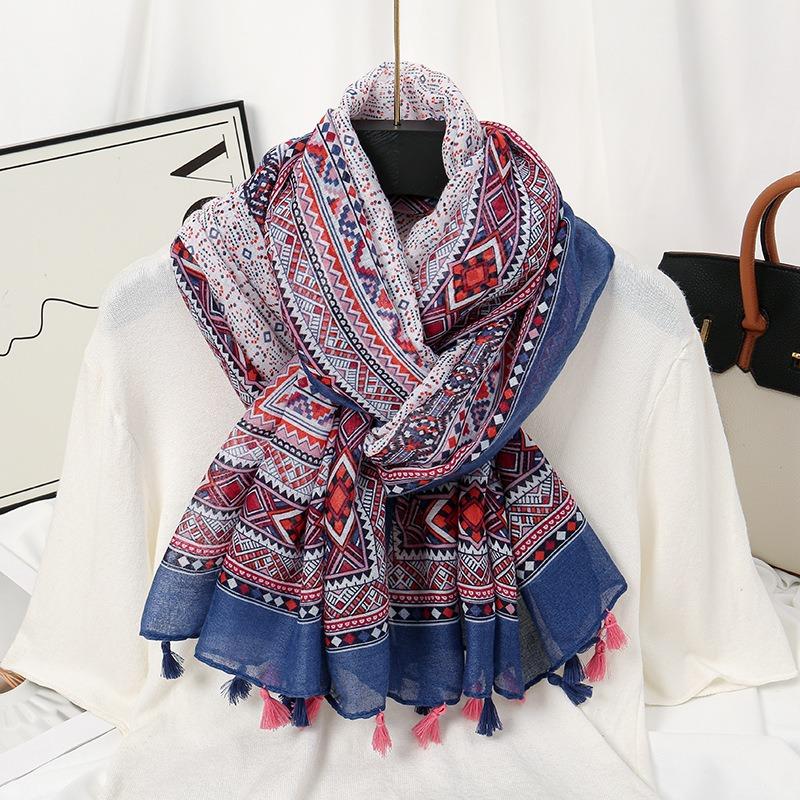 

Autumn and winter small fresh rendering ink painting butterfly printing warm shawl, travel beach towel cotton and linen feel scarf 180cm