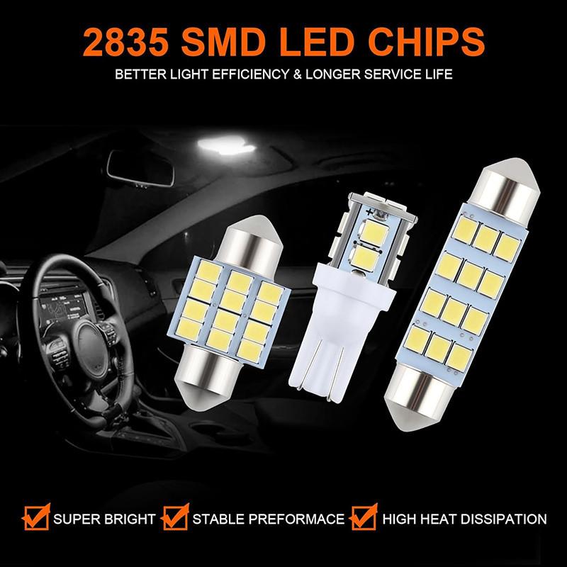 24pcs Led Bulb Set T10 DC 12V White Light Car Light Bulb Suitable for Reading Light/License Plate Light/Interior Light