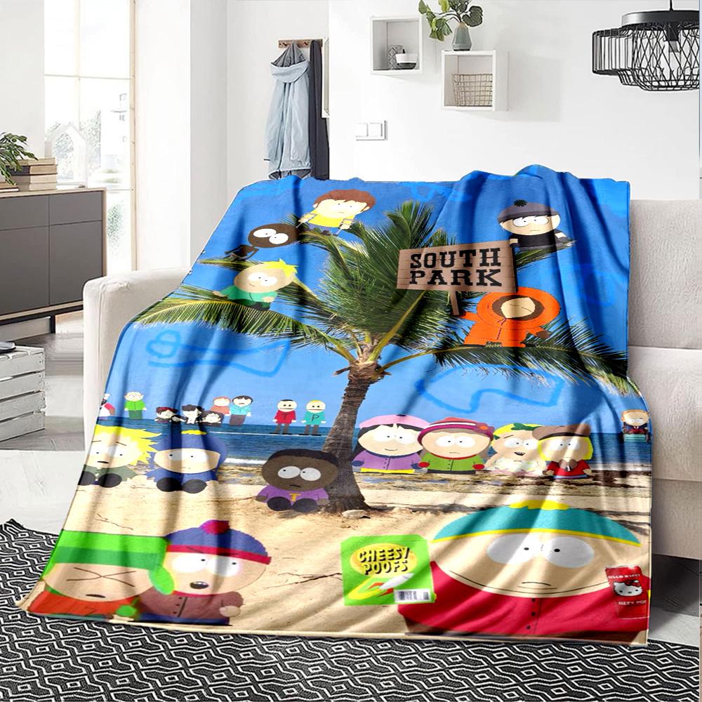 Cartoon Park South Print Flannel Blanket High Quality Warm Comfortable Cover for All Seasons Perfect for Gifts Home Decor