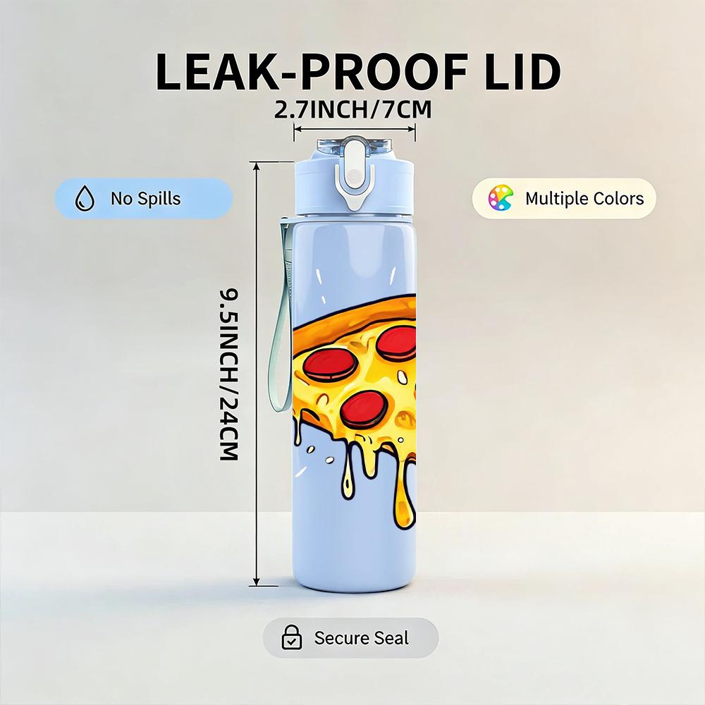 1PC Melting Cheese Pizza Graphic 750ml Color Plastic Water Bottle Leakproof Flip Straw Lid For Sports Office Home Use