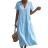 Damen Sommer Mode V-Ausschnitt Kurzarm Farbe Lässig Spitze Patchwork Kleid