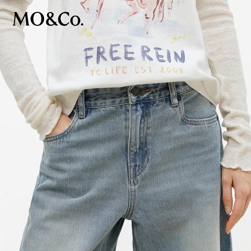 MO&Co. Women's Washed Indigo Wide-Leg Jeans