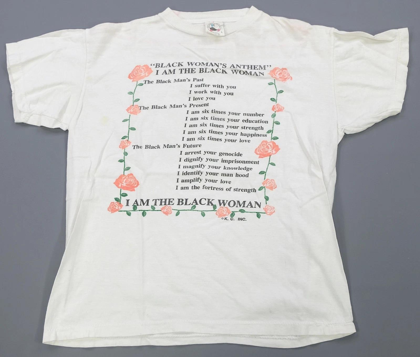 Rare VTG CARIBBEAN DREAM Black Woman Anthem Roses Graphic T Shirt 90s White SZ L XL