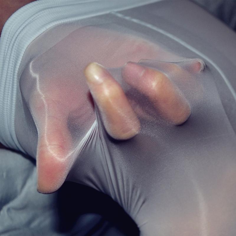M-XL PLUS Glossy Reflective Crotchless Pantyhose for Women Pearlescent Silky Stockings Sexy Leggings Socks