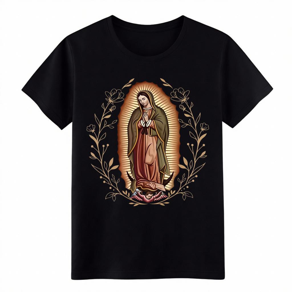 Catholic Faith Gift T-Shirt Our Lady of Guadalupe Floral Virgin Mary Graphic Tee