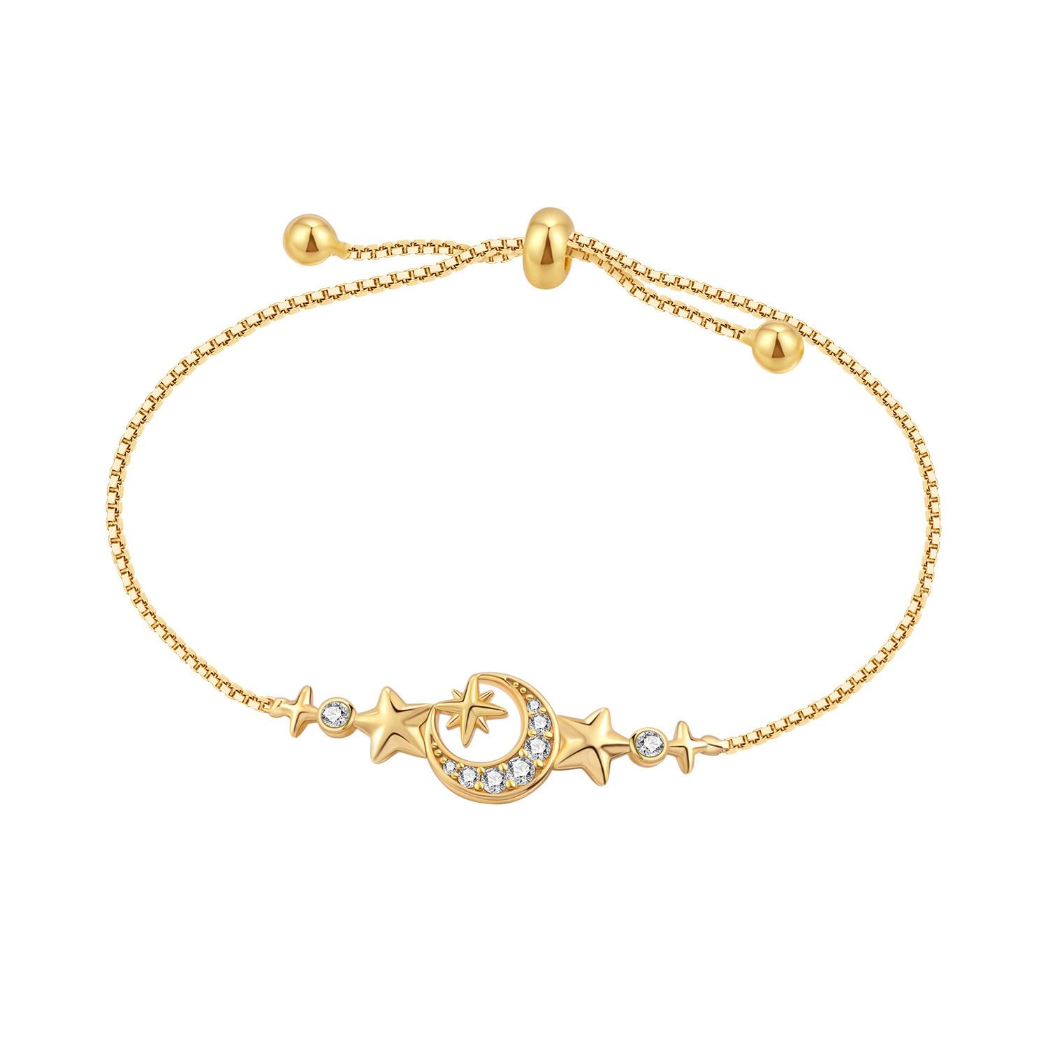 

S925 Silver Golden Star Moon Bracelet Chain Link Women Bracelet Jewelry Party Trendy Anniversary Gifts