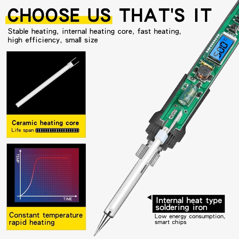 Home welding repair soldering iron, digital temperature display, button temperature control, internal heating welding pen