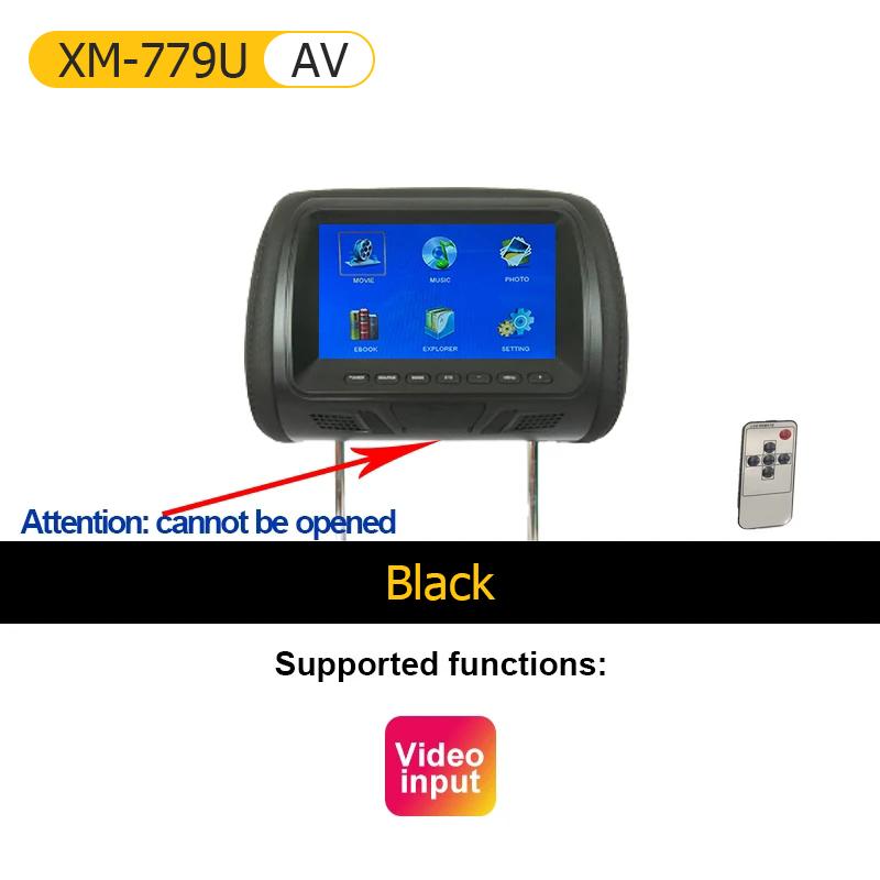 Universal Car Headrest Monitor 7inch LCD Screen Rear Seat Pillow For MP4 MP5 DVD Player Support AV/USB/SD/FM/Headphone/Bluetooth