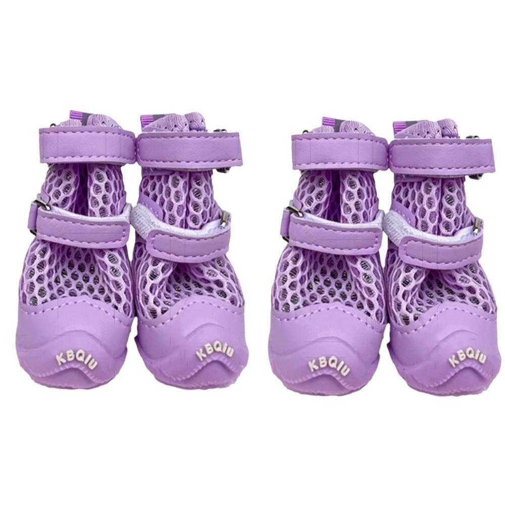 4PCS Wear-Resistant Anti-Slip Dog Shoes Soft Soles Pet Sandals Comfortable Dog Foot Covers  Walking 3 фиолетовый