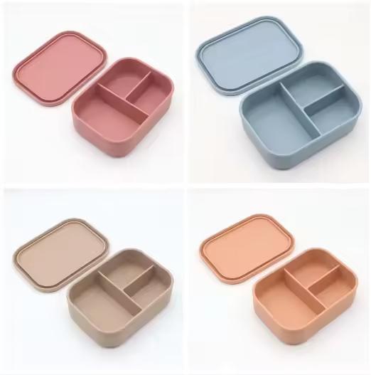 Silicone Food Storage Box With Lids 3 Compartment School Children Lunch Box Free Silicone Bento Lunch Box