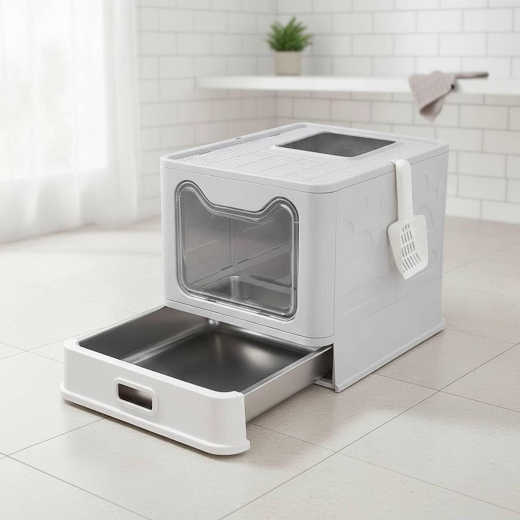 Litter Box with Closed Stainless Steel Drawer