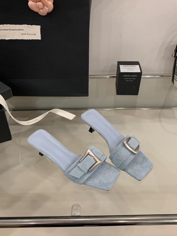 

Summer French temperament square head open-toed thin heel belt buckle one-word sandals women wear niche cool slippers 40