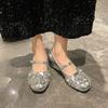 Fashion Silver Single Shoes Women 2025 New Summer Bean Shoes Shallow Flat Mary Jane Shoes