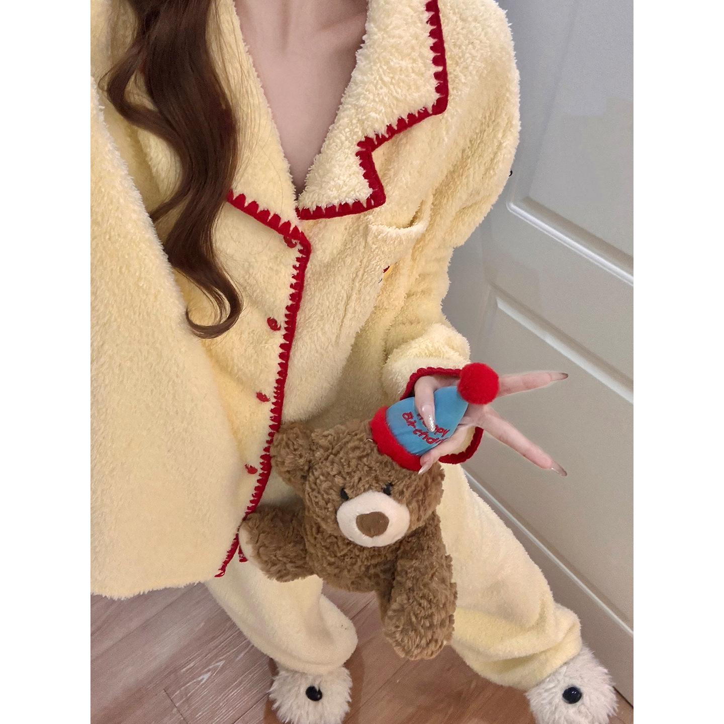 

Women s 2026 Thickened Coral Fleece Pajama Set - Winter Cardigan Style Size 4