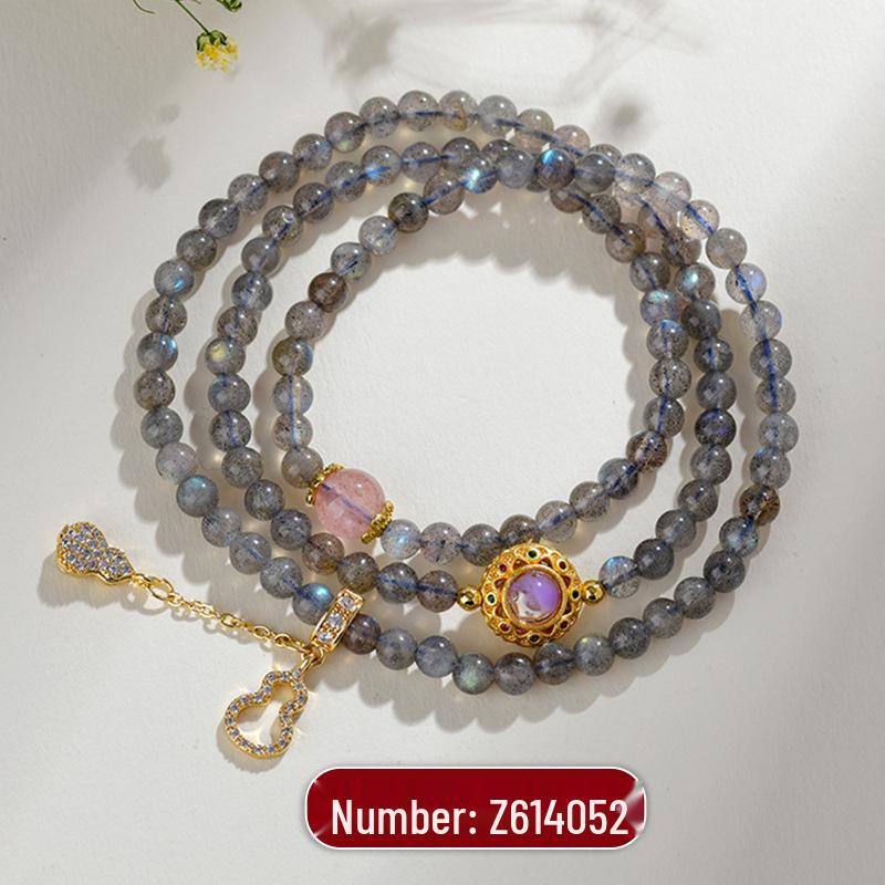 

Natural Crystal Grey Moonstone Gourd Multi-Strand Bracelet - New Chinese Style Bestseller