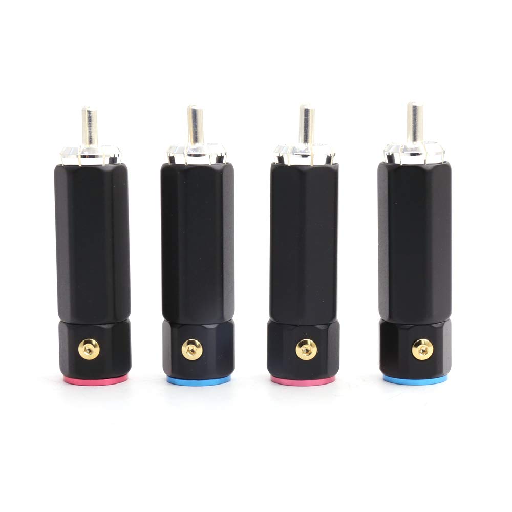 Set of 4 Black Solderless RCA Plugs Silver-Plated