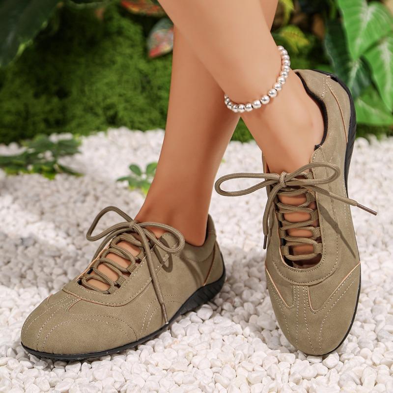 Women's Round-Toe Lace-Up Training Casual Sports Shoes, Solid Color Versatile Footwear, Available In Large Sizes.