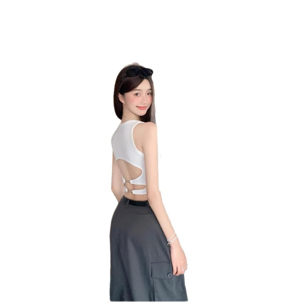 Design Mindful backless suspender small vest women's summer sleeveless outer wear beautiful back vest covering sub-breasts dopamine top