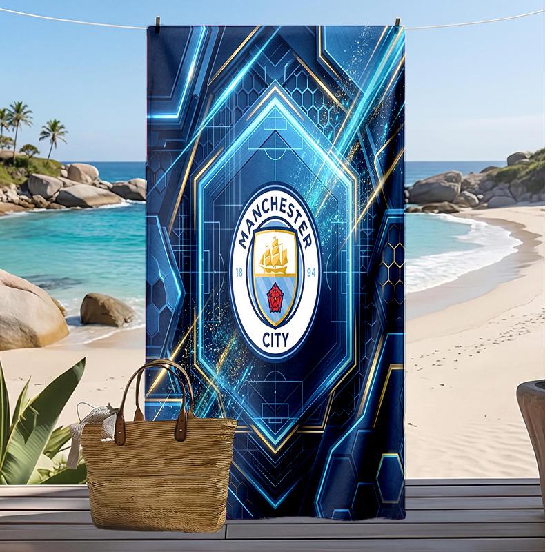 Πετσέτα Παραλίας Manchester City Με Σχέδιο Γρήγορου Στεγνώματος Μαλακή Πετσέτα Φορητό Μεγάλο Ορθογώνιο Κάλυμμα Παραλίας για Ταξίδι Πισίνα