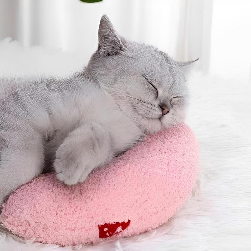 U-Shaped Pet Cat Sleep Pad Soft Plush Cervical Support Anti-Slip Pillow for Kittens Indoor Use