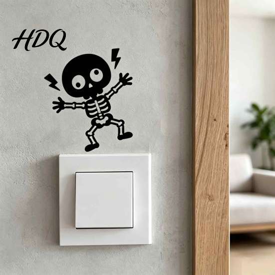 Wall Decoration Sticker Electric Shock Skeleton Switch Sticker Cartoon Adhesive Self Light Decal for Bedroom Living Room