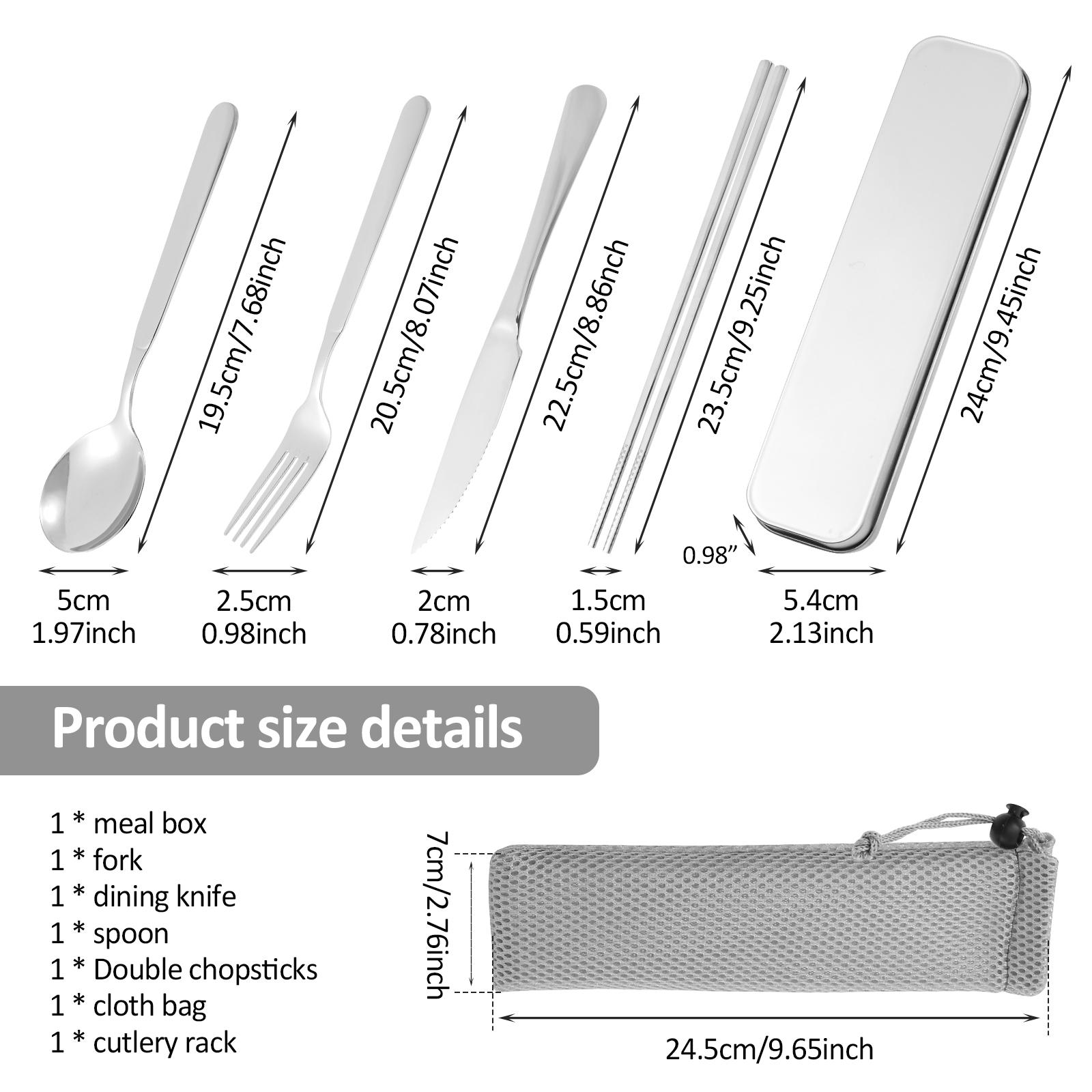 

Stainless Steel Travel Cutlery Set with Case Knife Fork Spoon Reusable Portable Cutlery for Camping Office Travel Outdoor Dining серебряный