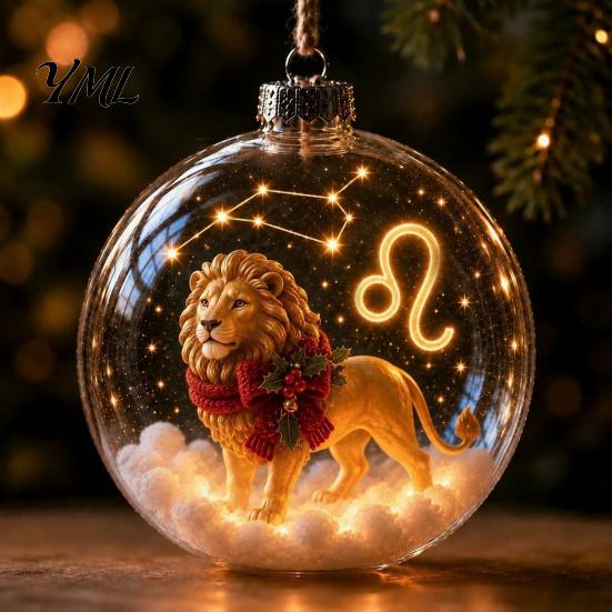 Weihnachtsbaum-Hängedekorationen Beleuchteter Sternzeichen-Weihnachtsschmuck, Leuchtende Schilderkugel mit Warm-LED, Saisonale Dekorationen für den Kamin 3D Klar