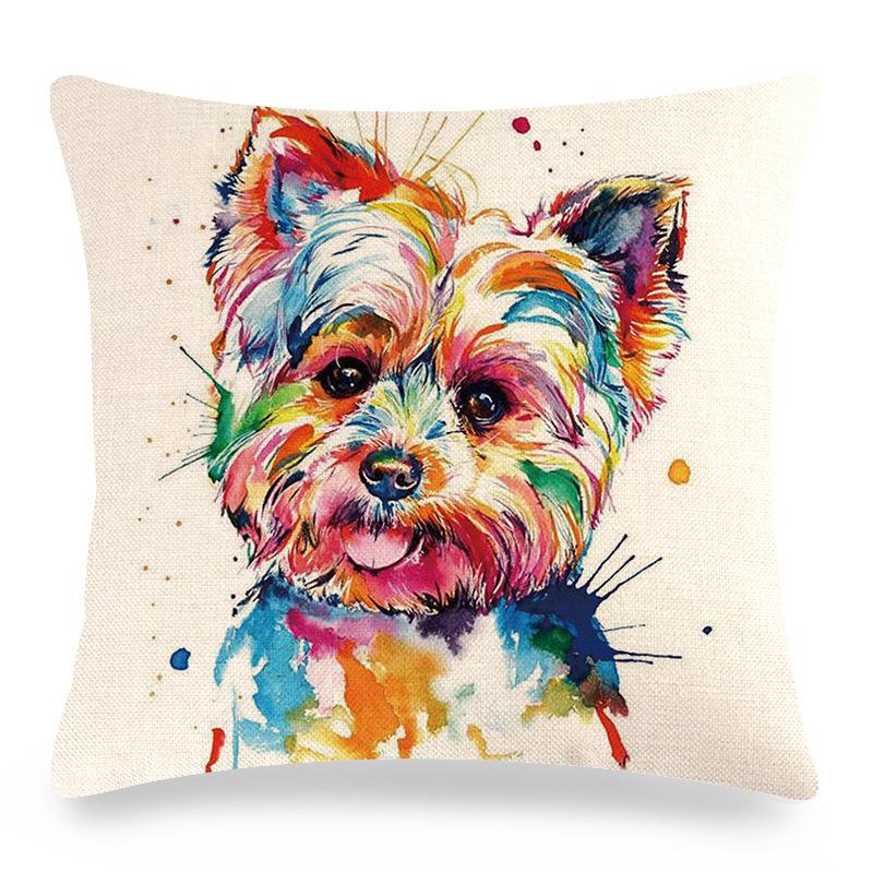 Creative Hand-Drawn Colorful Pet Dog Digital Printing Short Plush Pillow Covers For Car Sofa Office Cushion Cover Home Goods