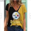 Summer V-neck 3D Football Team Printed Top Fashionable Casual Short Sleeved Women's T-shirts