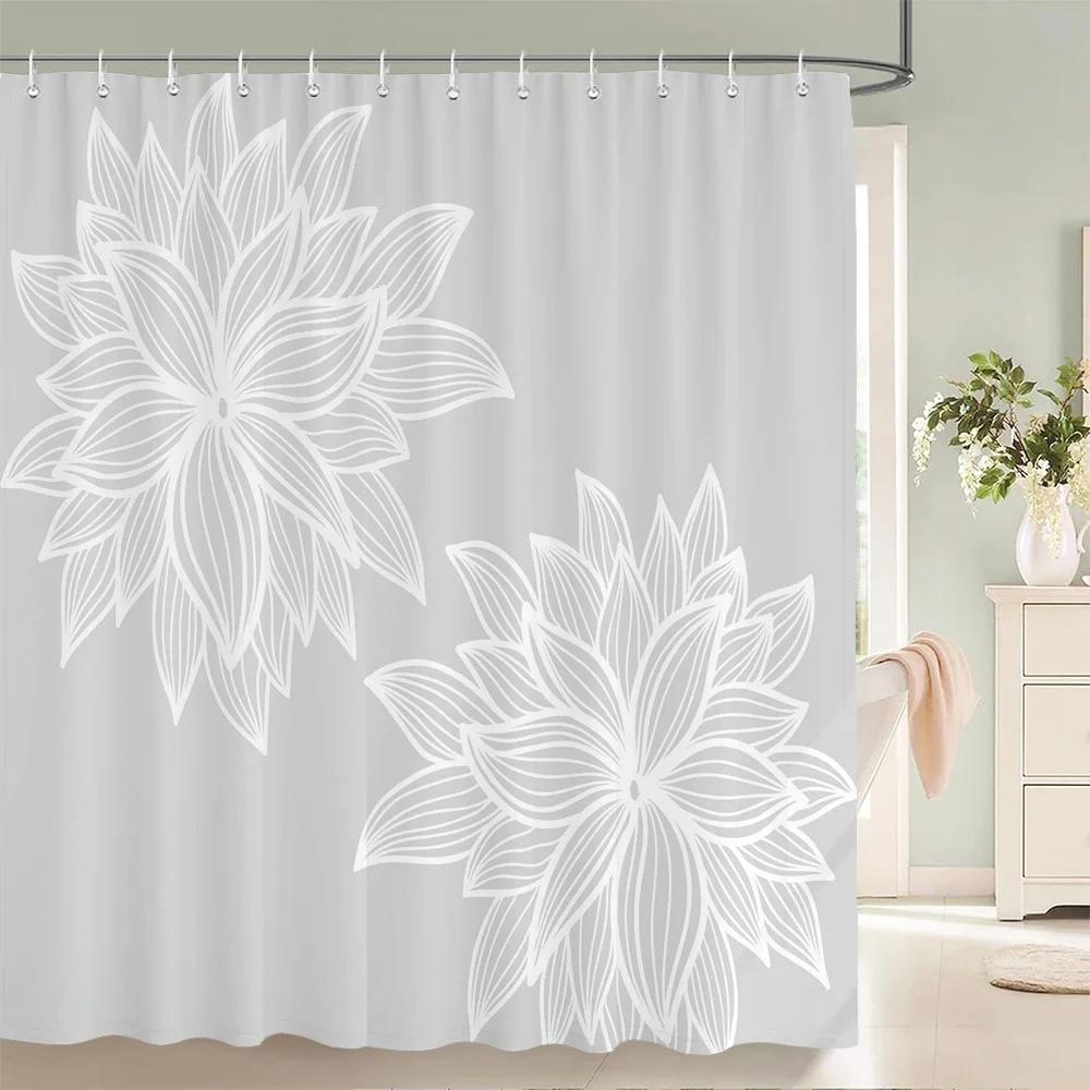 Flower Shower Curtain Bathroom Waterproof Polyester Shower Curtain Floral Printing Curtains for Bathroom Shower with Hooks