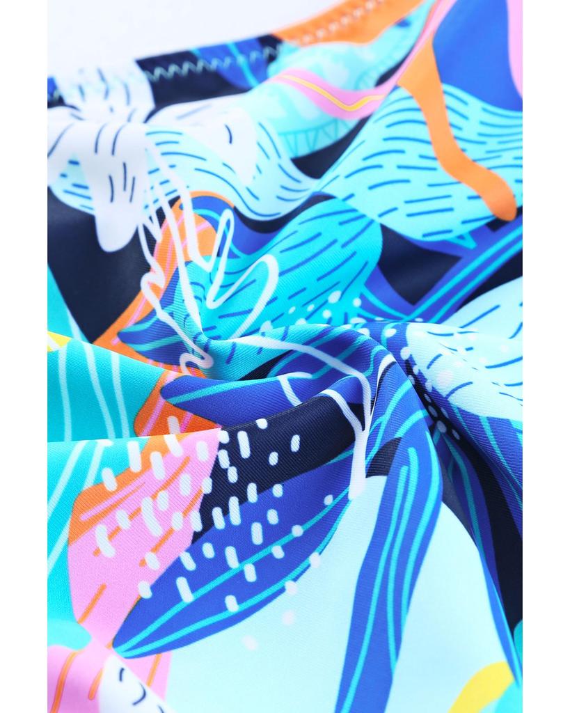 Azura Exchange Gerüschter Badeanzug mit tropischem Druck, quadratischem Ausschnitt und hoher Taille