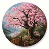 Vintage Floral Tin Wall Art Decor Sign Cherry Blossoms Wreath