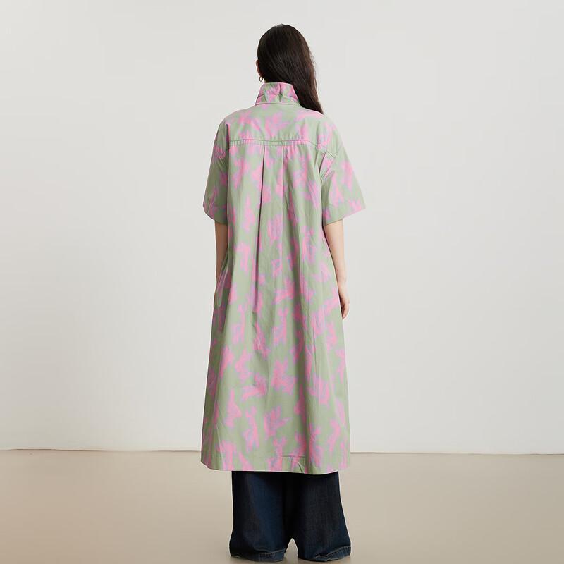 Gejin Women's Printed Slim-Fit Short-Sleeve Trench Coat